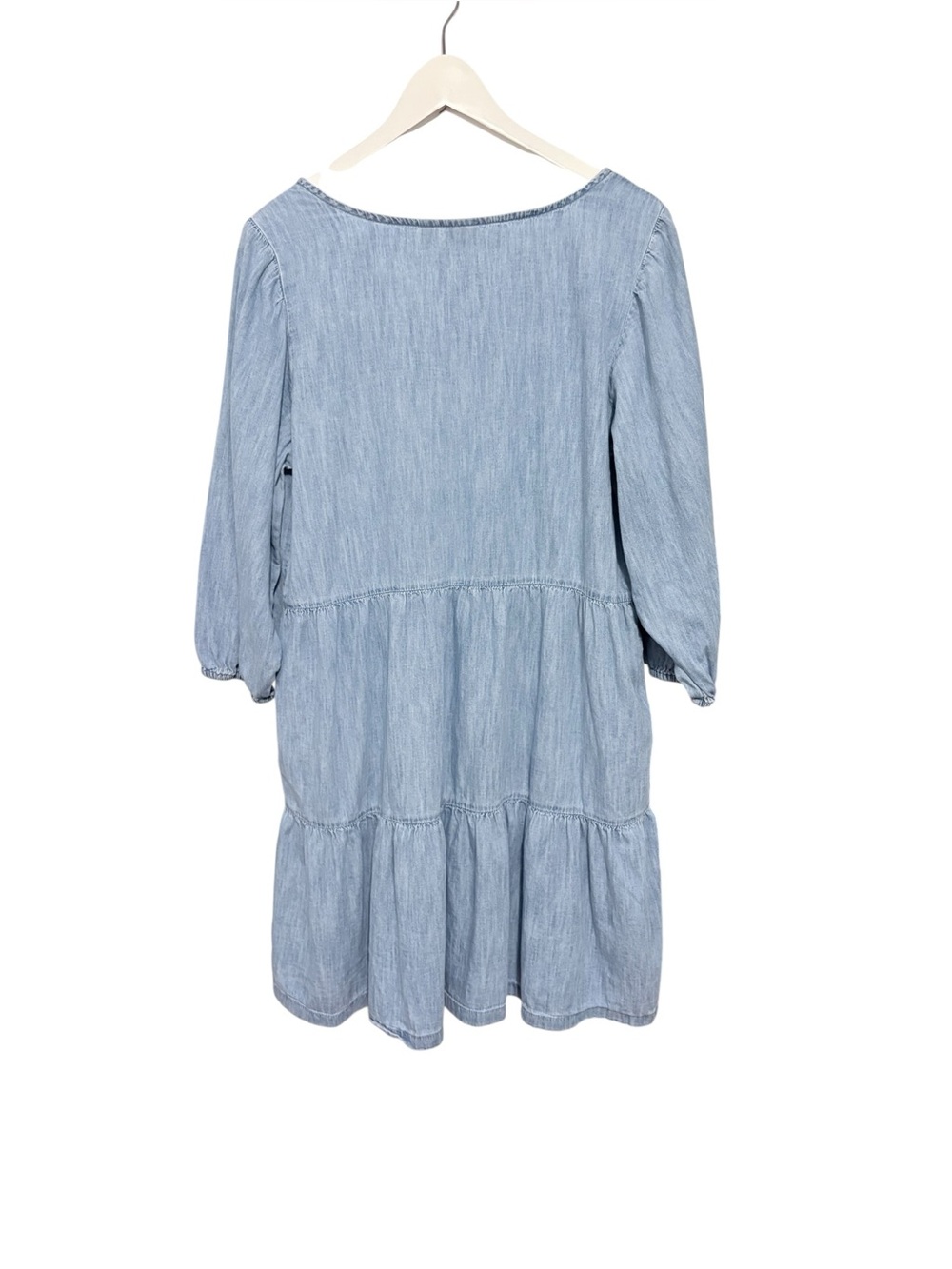 GAP Indigo Chambray Tiered Boho Cottagecore Flowy Dress Organic Cotton Size M - Picture 3 of 8